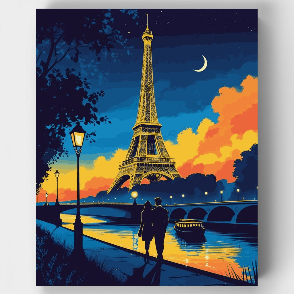 Noche romántica en París con la Torre Eiffel - Kit de pintura por números — Estándar