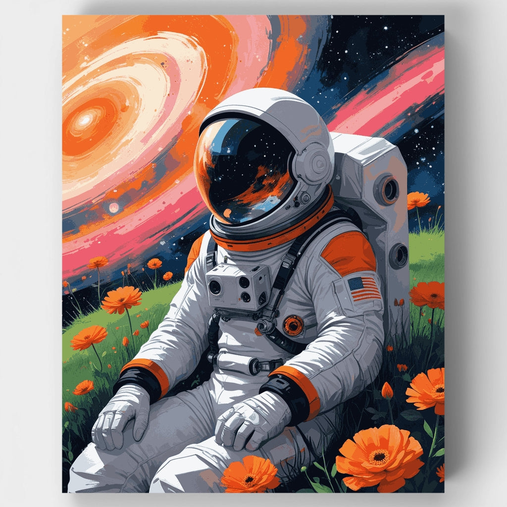 Cosmic Astronaut in Flower Field - Paint by Numbers Kit