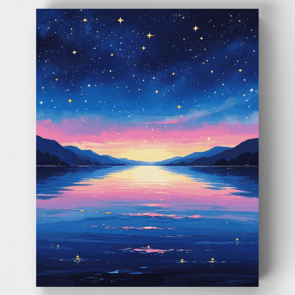 Kit de pintura por números - Reflejo del lago en una noche estrellada — Estándar
