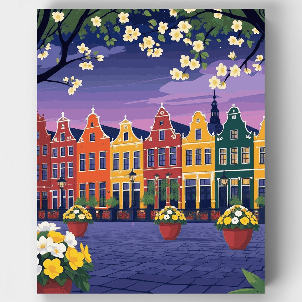 Kit de pintura por números - Atardecer en un pueblo europeo — Estándar