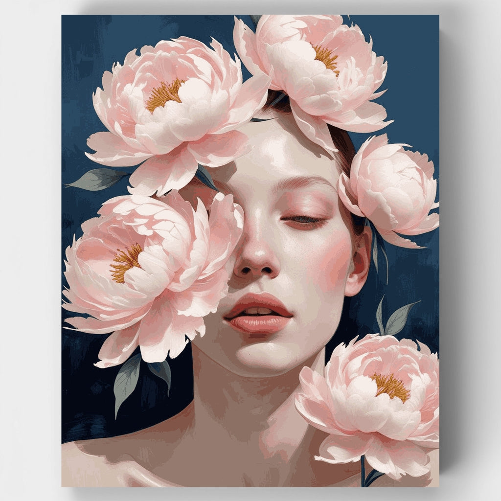 Mujer elegante con peonías rosas - Kit de pintura por números — Estándar