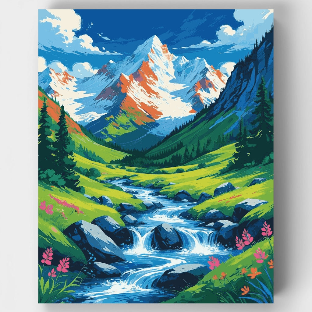Kit de pintura por números - Arroyo del valle de montaña — Estándar