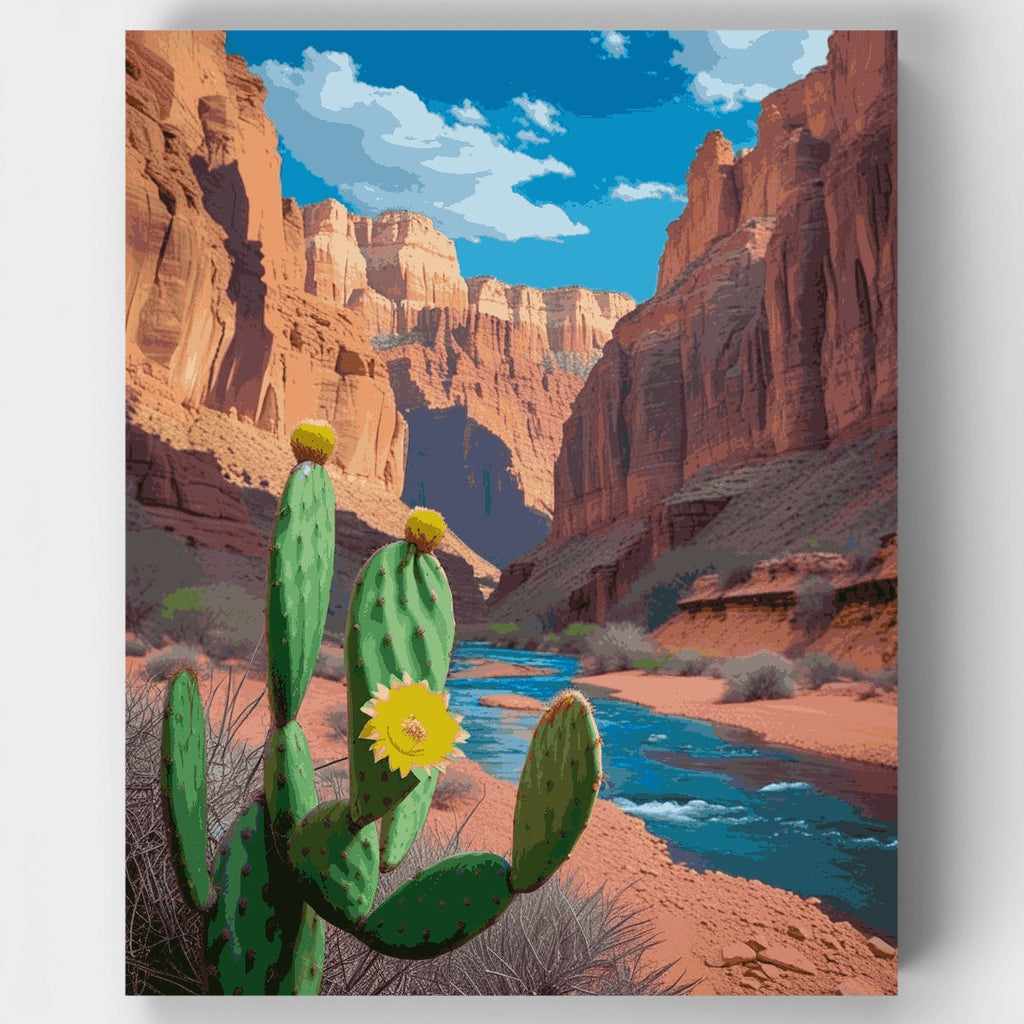 Kit de pintura por números: Oasis del río en el cañón del desierto — Estándar