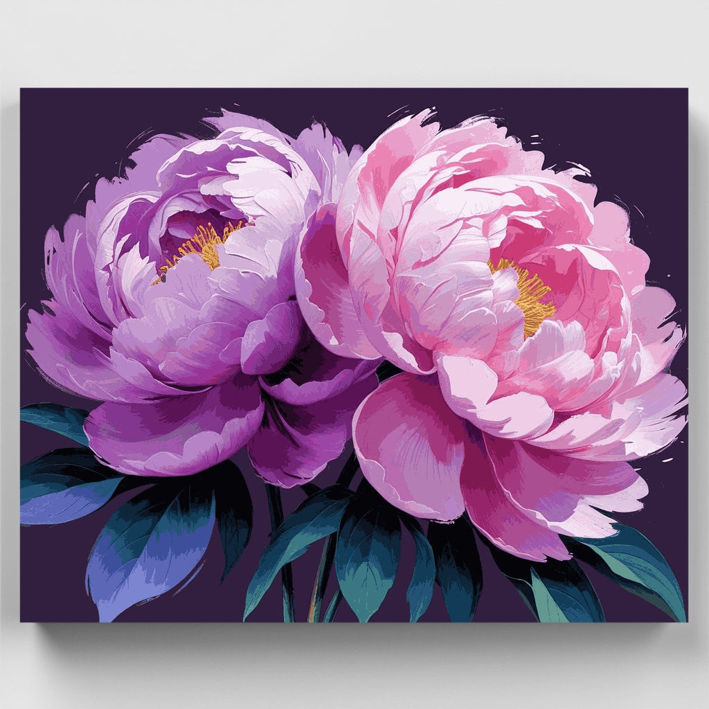 Kit de pintura por números: Peonías rosas y moradas — Estándar