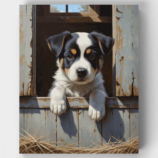 Adorable Puppy in Doghouse - Paint by Numbers Kit