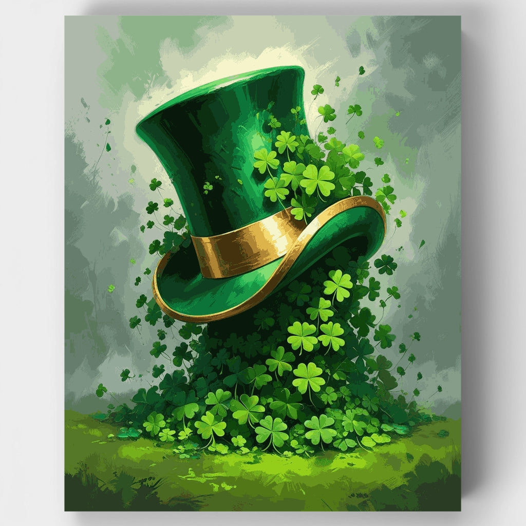 Kit de pintura por números: Sombrero de la suerte del duende con tréboles — Estándar