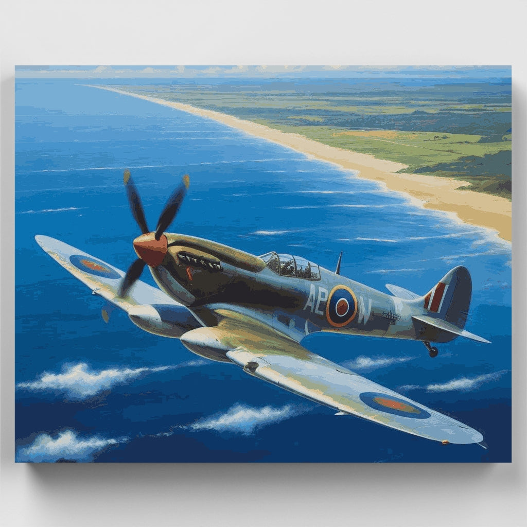 Spitfire sobre aguas costeras - Kit de pintura por números — Estándar