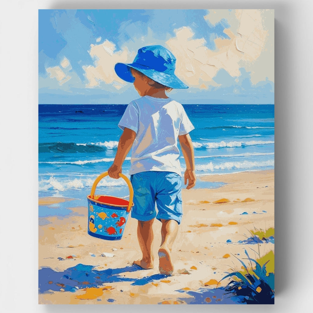 Niño jugando en la playa - Kit de pintura por números — Estándar