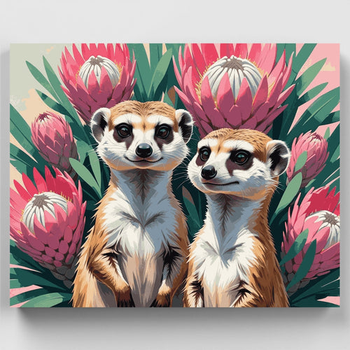 Meerkats in Protea Garden - Paint by Numbers Kit