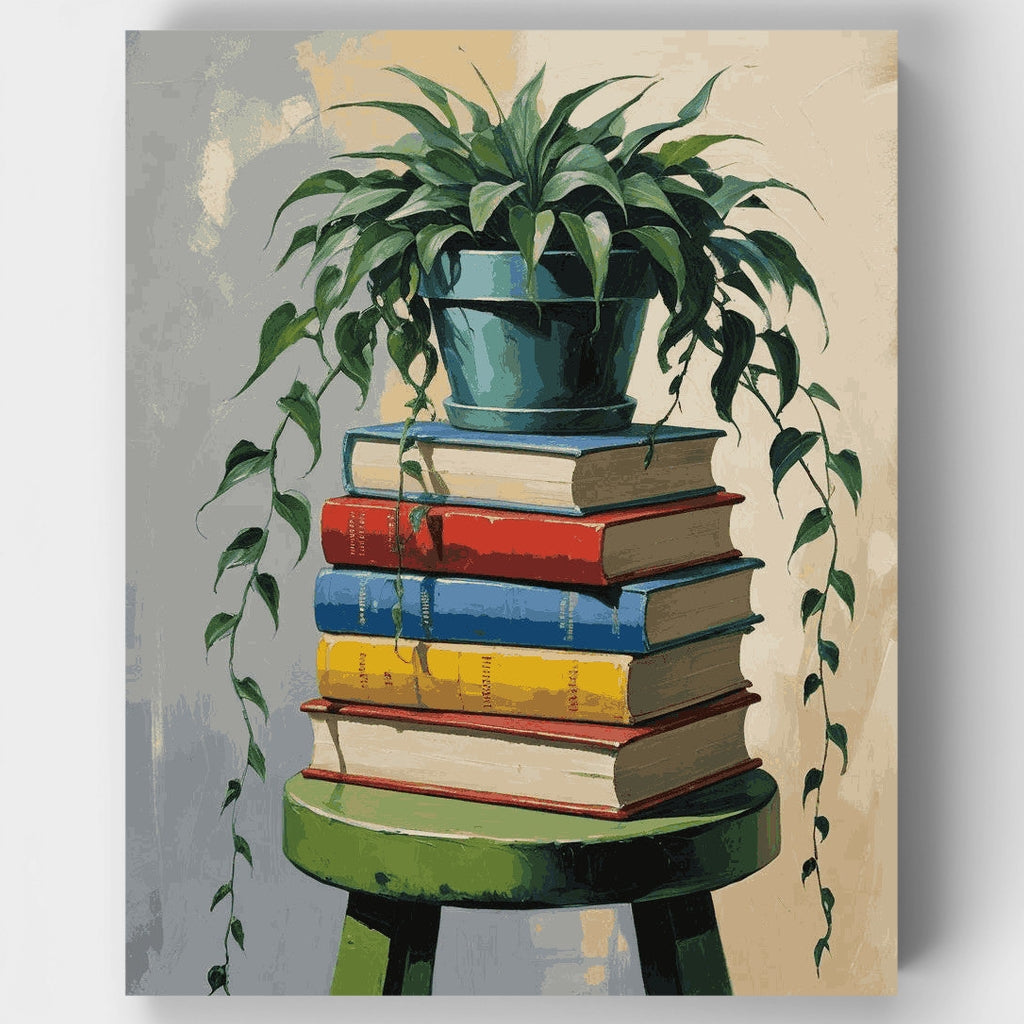 Bodegón de libros y plantas - Kit de pintura por números — Estándar