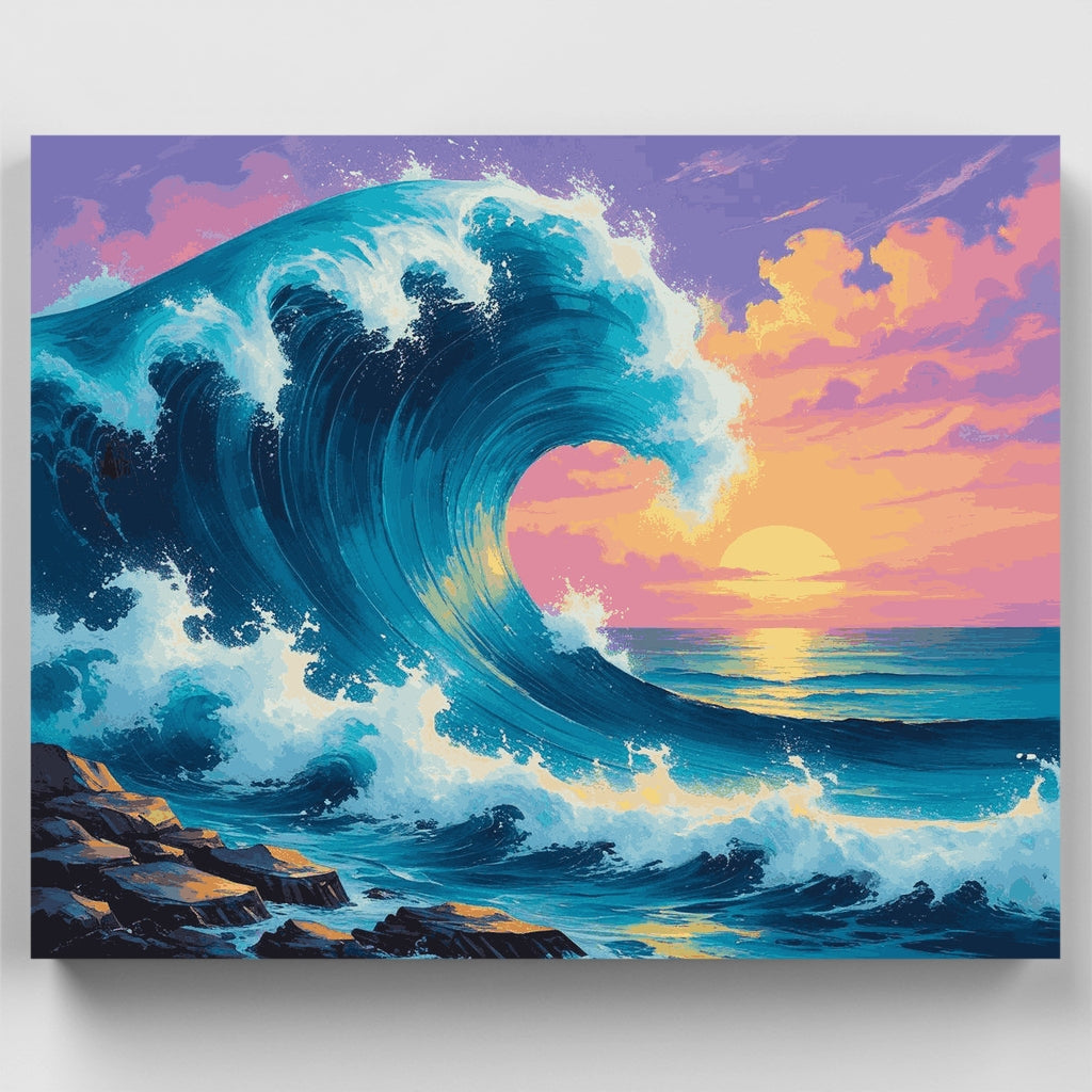 Ola del océano al atardecer - Kit de pintura por números — Estándar