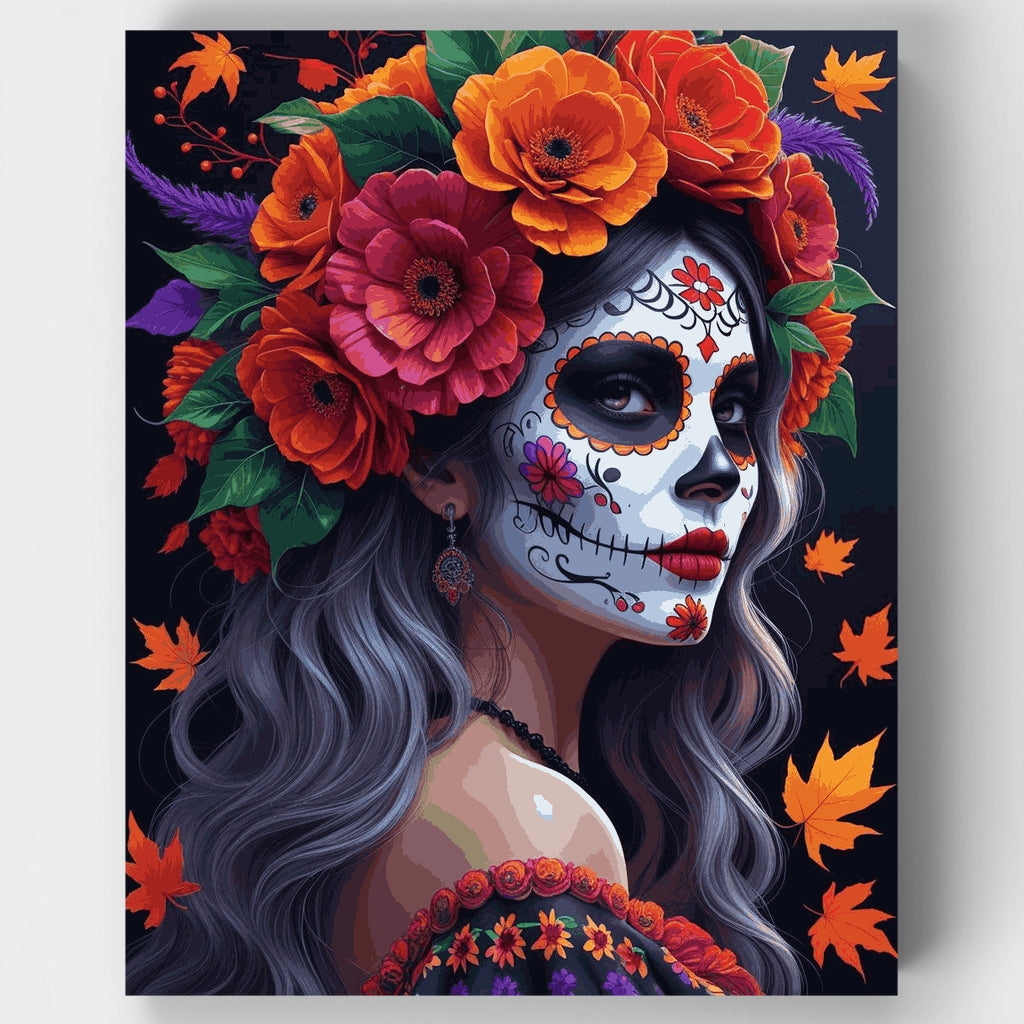 Corona de flores otoñales del Día de Muertos - Kit de pintura por números — Estándar