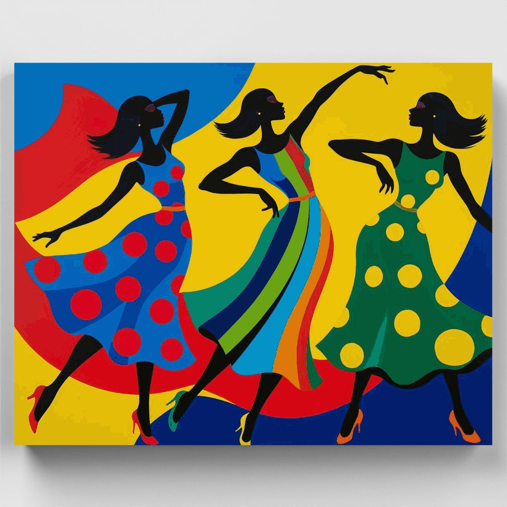 Mujeres bailando con vestidos coloridos - Kit de pintura por números — Estándar