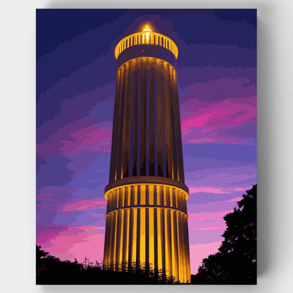 Illuminated Tower at Twilight - Paint by Numbers Kit