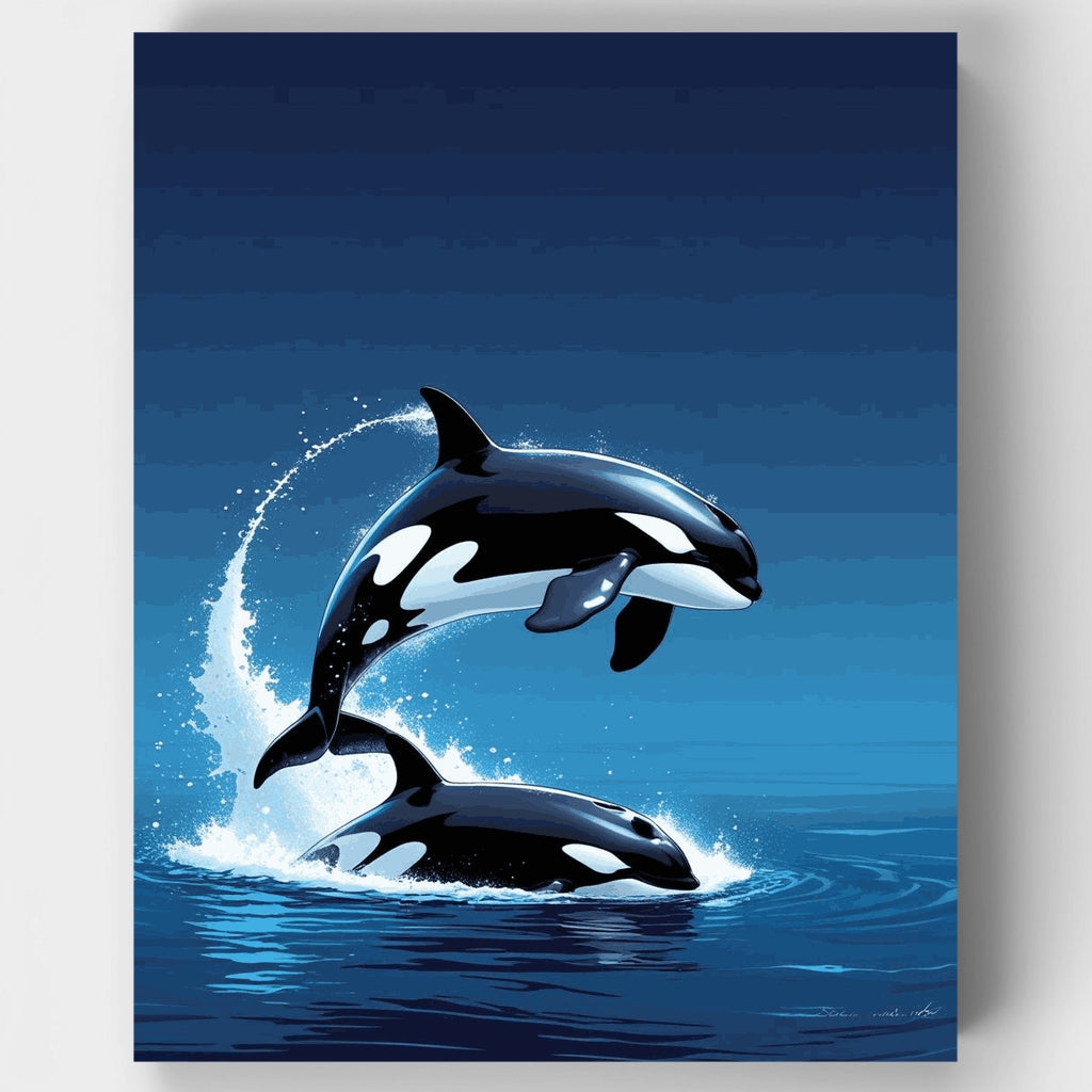 Orcas Breaching Ocean Waves - Paint by Numbers Kit