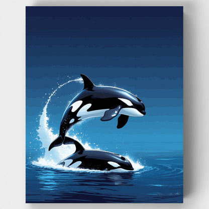 Orcas Breaching Ocean Waves - Paint by Numbers Kit