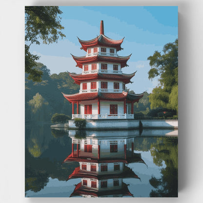 Chinese Pagoda Reflection - Paint by Numbers Kit