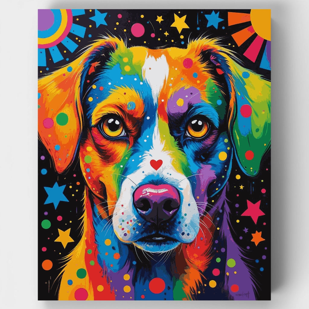 Cosmic Rainbow Dog with Celestial Background - Paint by Numbers Kit