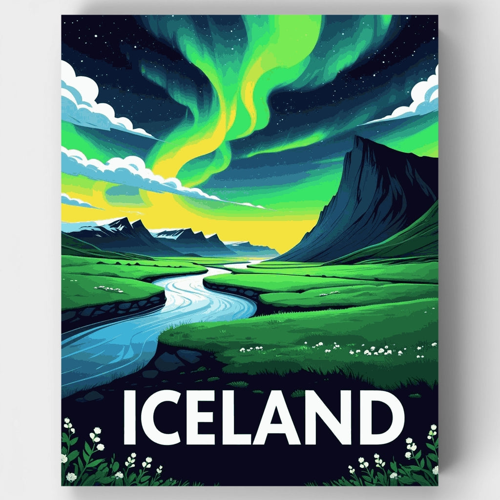 Kit de pintura por números - Valle de las Auroras en Islandia — Estándar
