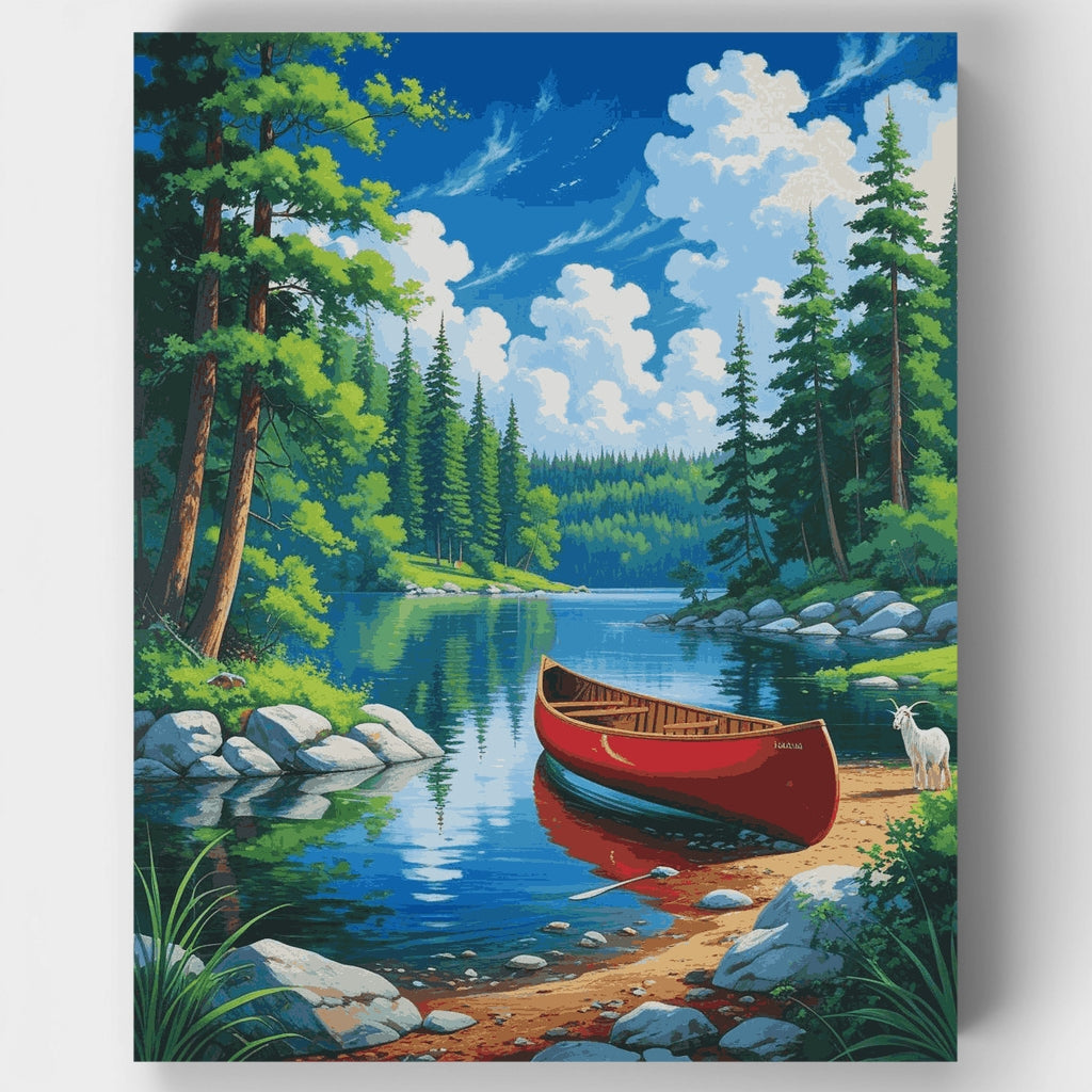 Kit de pintura por números: Escena de canoa en el lago tranquilo — Estándar