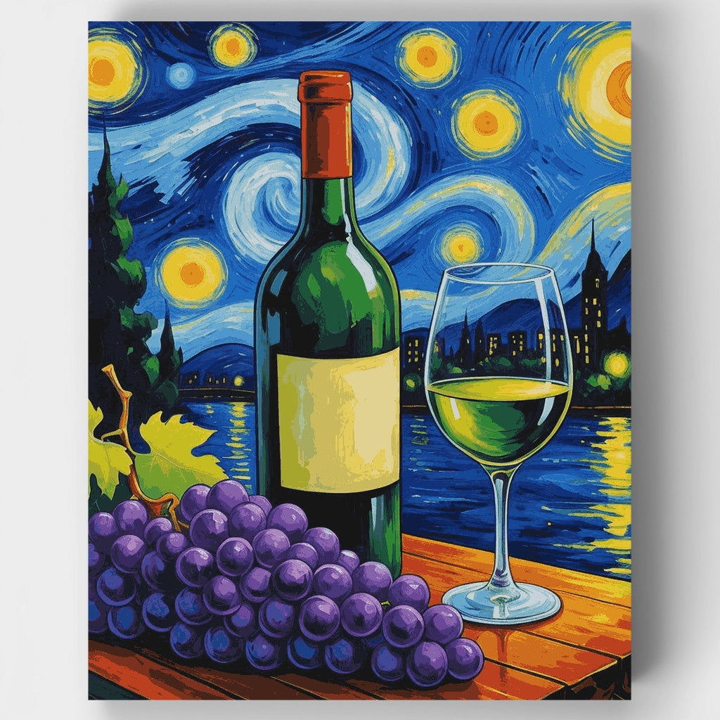 Kit de pintura por números: Noche estrellada, vino y uvas — Estándar