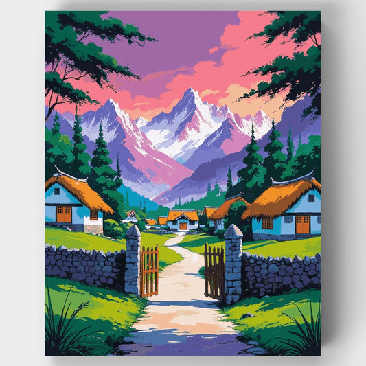 Mountain Village Sunset - Paint by Numbers Kit