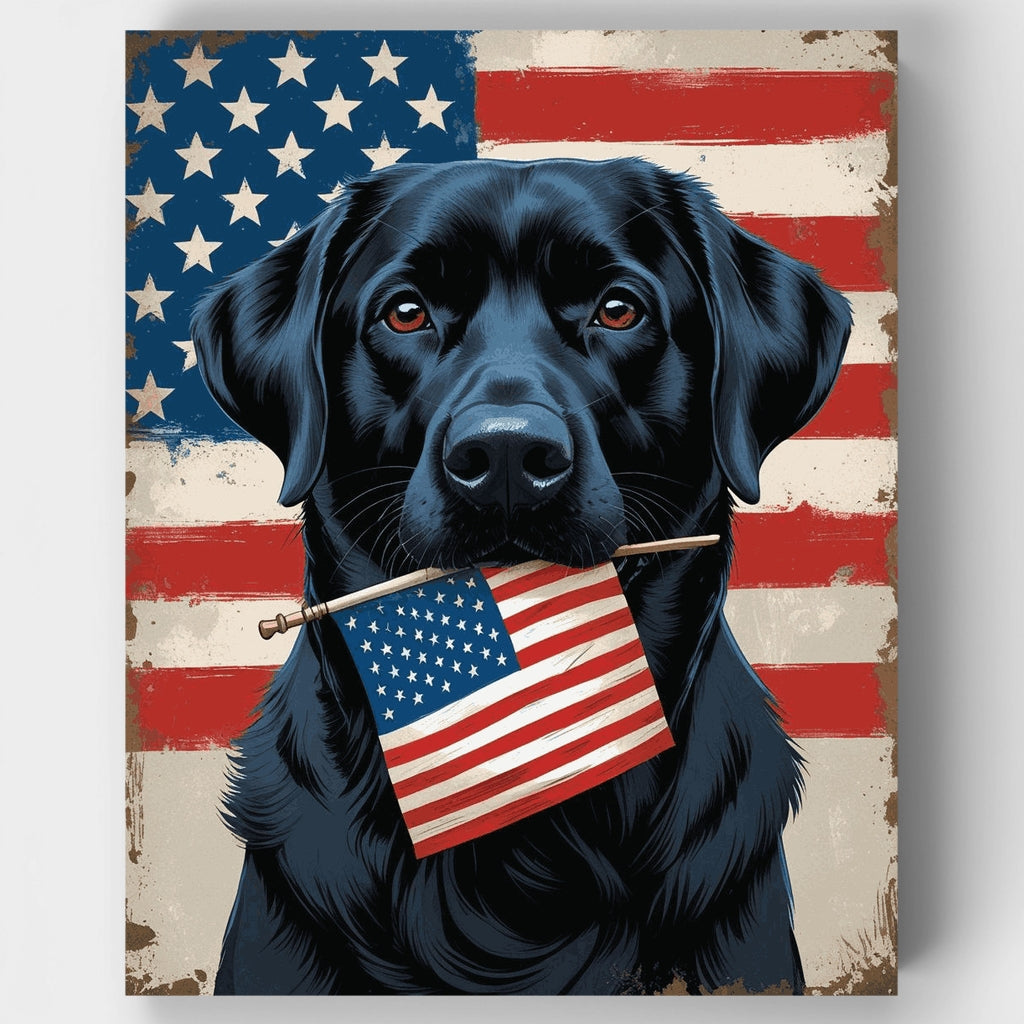 Labrador negro patriótico con bandera estadounidense - Kit de pintura por números — Estándar