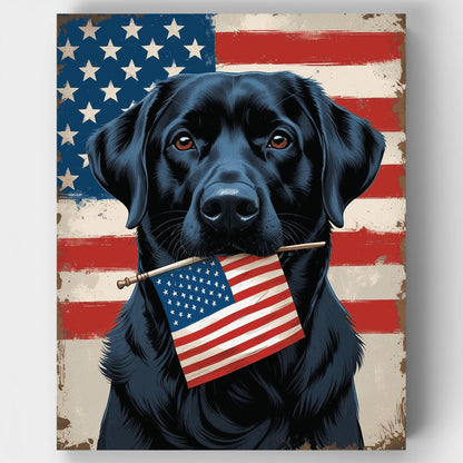 Patriotic Black Lab with American Flag - Paint by Numbers Kit