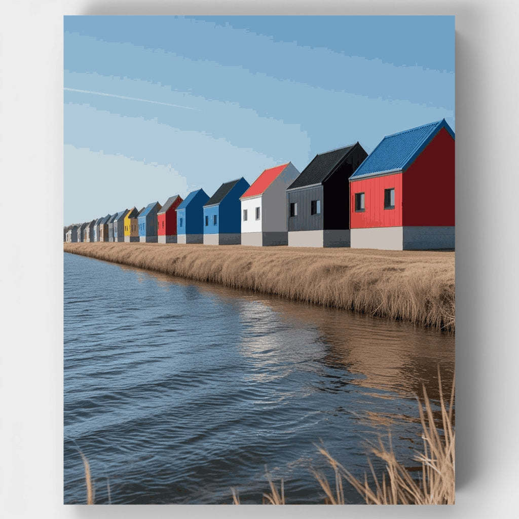 Casetas de playa coloridas junto al agua - Kit de pintura por números — Estándar