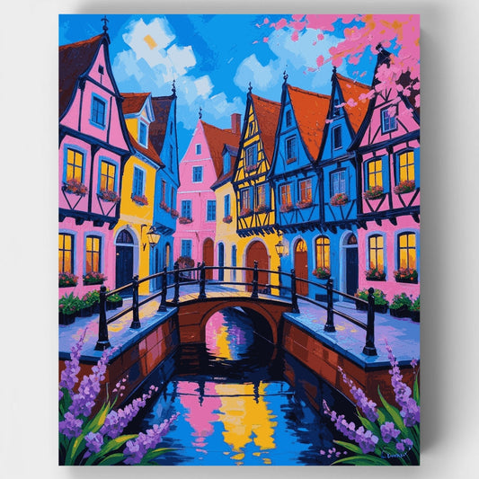 Colorful European Village Canal - Paint by Numbers Kit