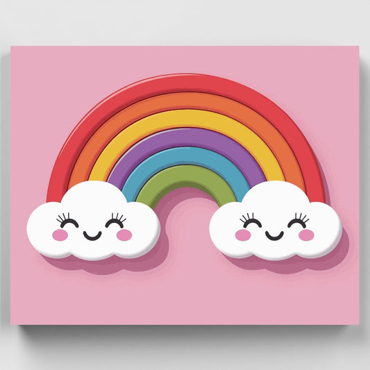 Cute Rainbow with Smiling Clouds - Paint by Numbers Kit