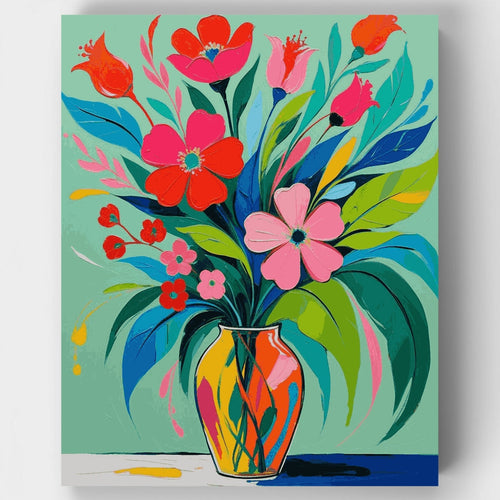 Bright Floral Vase Arrangement - Paint by Numbers Kit