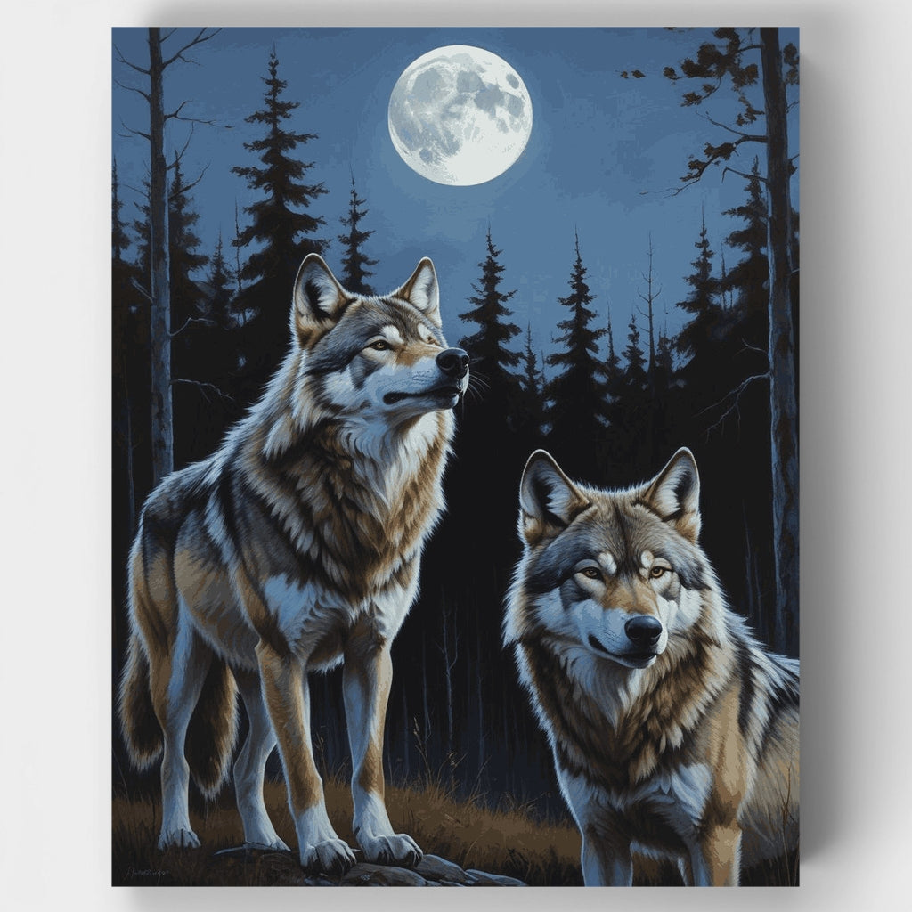 Kit de pintura por números: Manada de lobos bajo la luz de la luna — Estándar