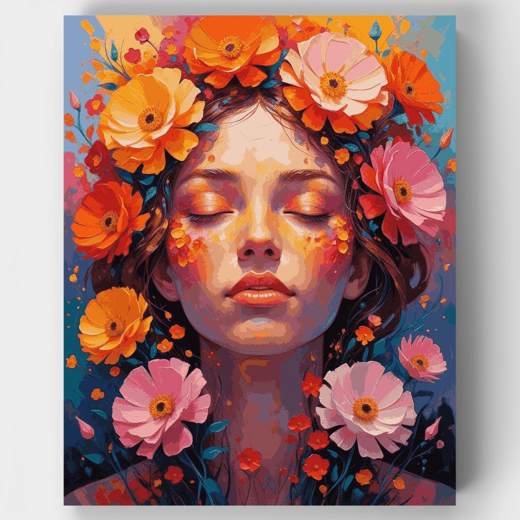 Retrato floral de mujer con flores vibrantes - Kit de pintura por números — Estándar