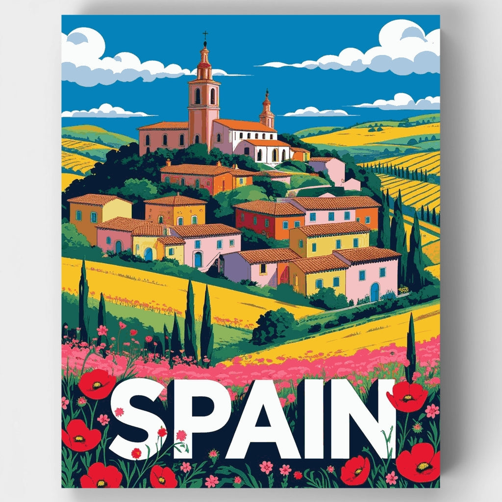 Spanish Village with Church - Paint by Numbers Kit
