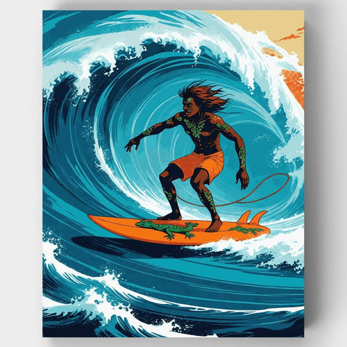 Tropical Surfer with Tribal Tattoos - Paint by Numbers Kit