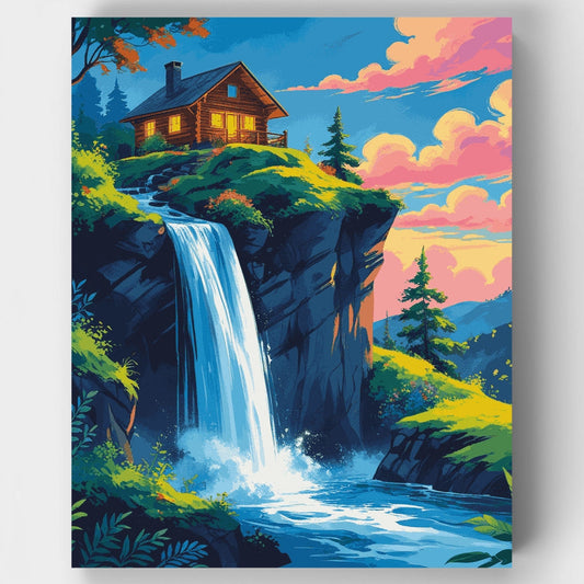 Enchanted Waterfall Cabin - Paint by Numbers Kit