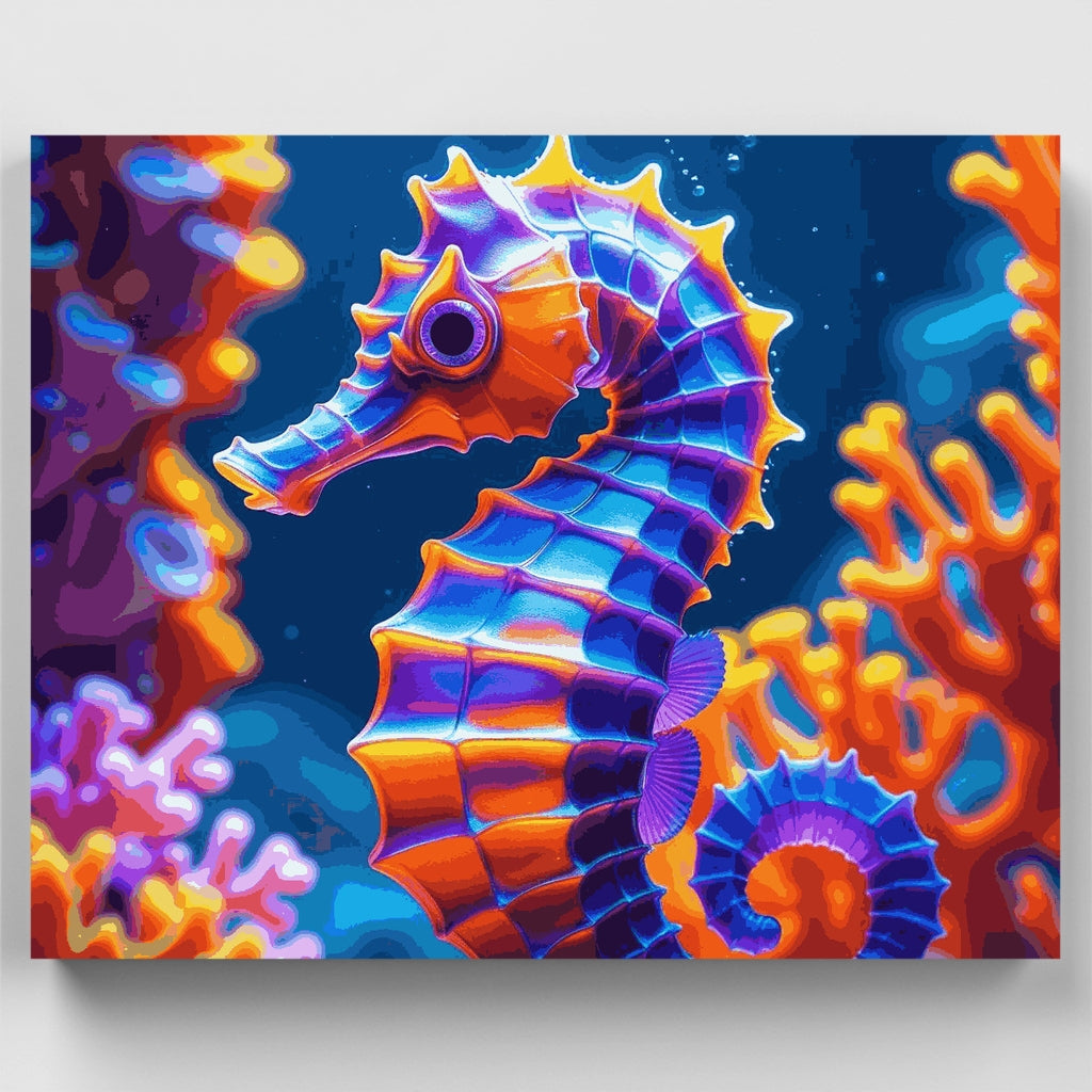 Kit de pintura por números: Arrecife de coral y caballito de mar vibrante — Estándar