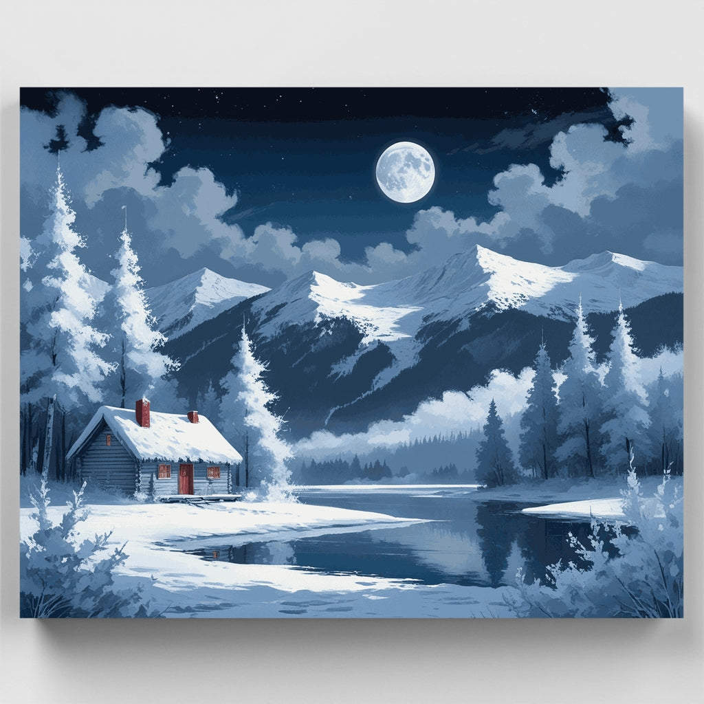 Cabaña de invierno a la luz de la luna - Kit de pintura por números — Estándar