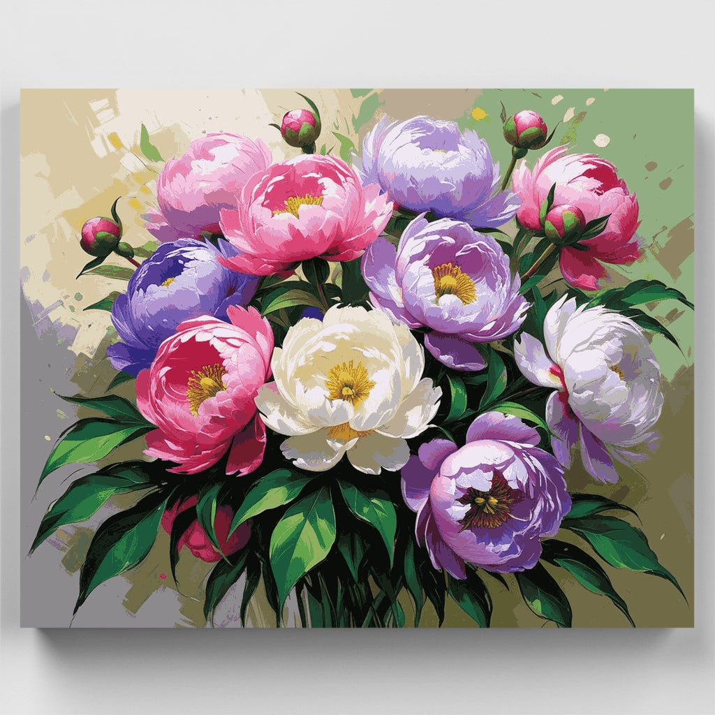 Kit de pintura por números: Ramo de peonías vibrantes — Estándar
