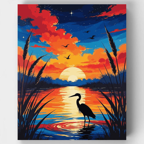 Sunset Heron Silhouette - Paint by Numbers Kit