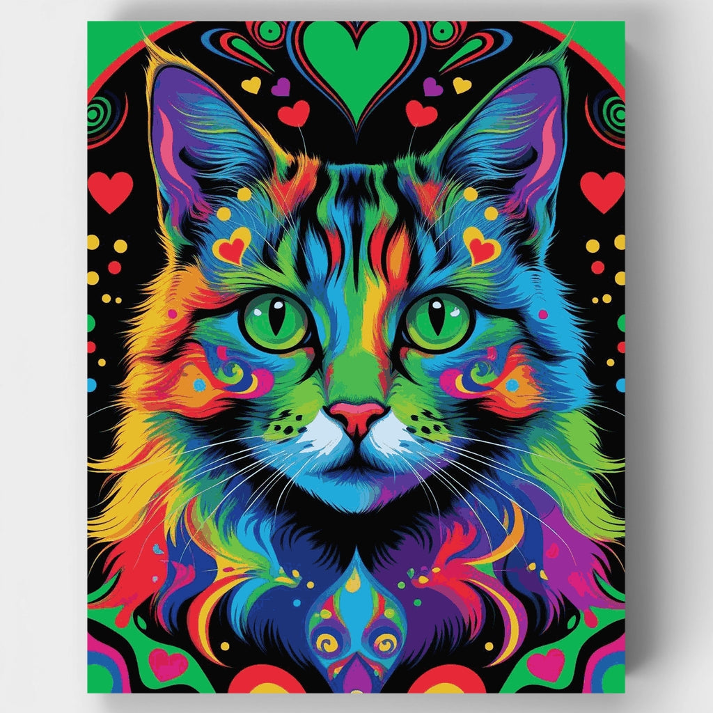 Kit de pintura por números: Mandala de gato arcoíris psicodélico — Estándar