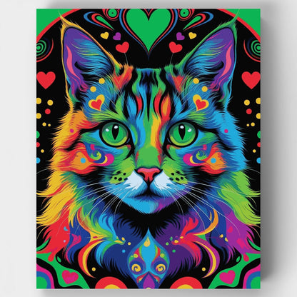 Psychedelic Rainbow Cat Mandala - Paint by Numbers Kit