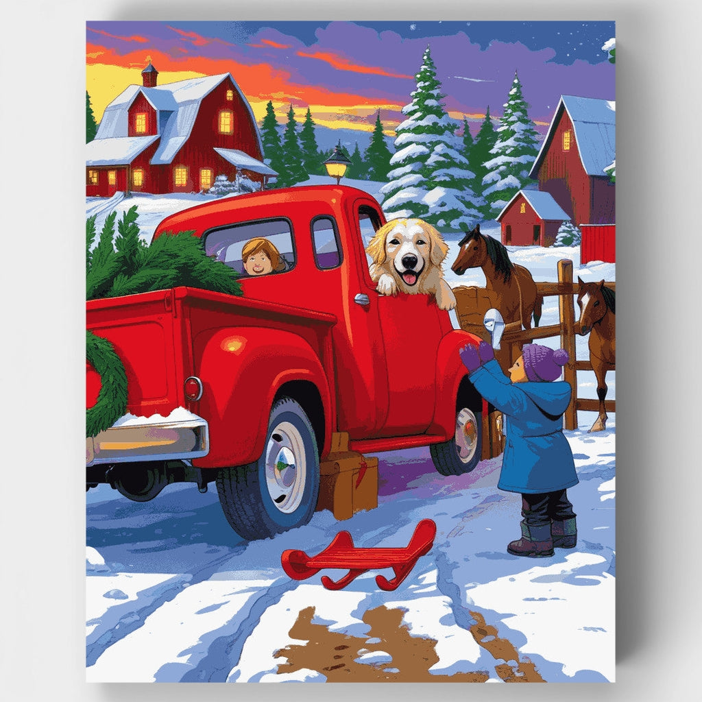 Recogida en la granja en invierno - Kit de pintura por números — Estándar