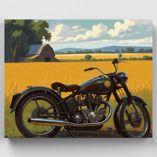 Vintage Motorcycle in Golden Field - Paint by Numbers Kit