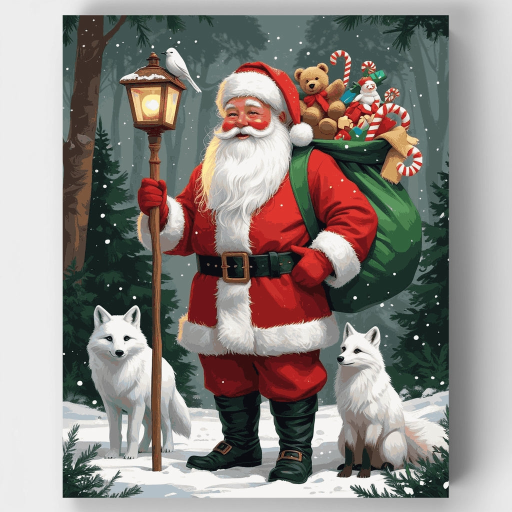 Santa Claus con zorros árticos - Kit de pintura por números — Estándar