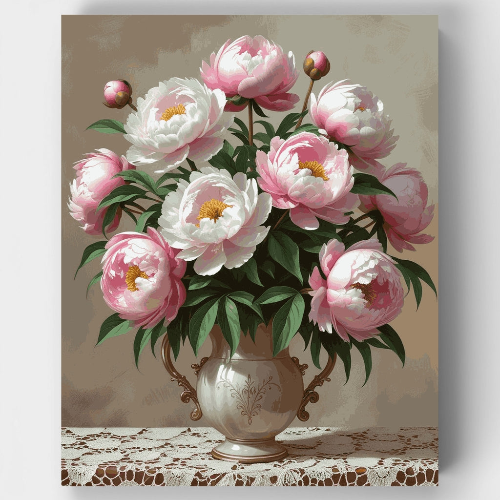 Peonías rosas en florero ornamentado - Kit de pintura por números — Estándar