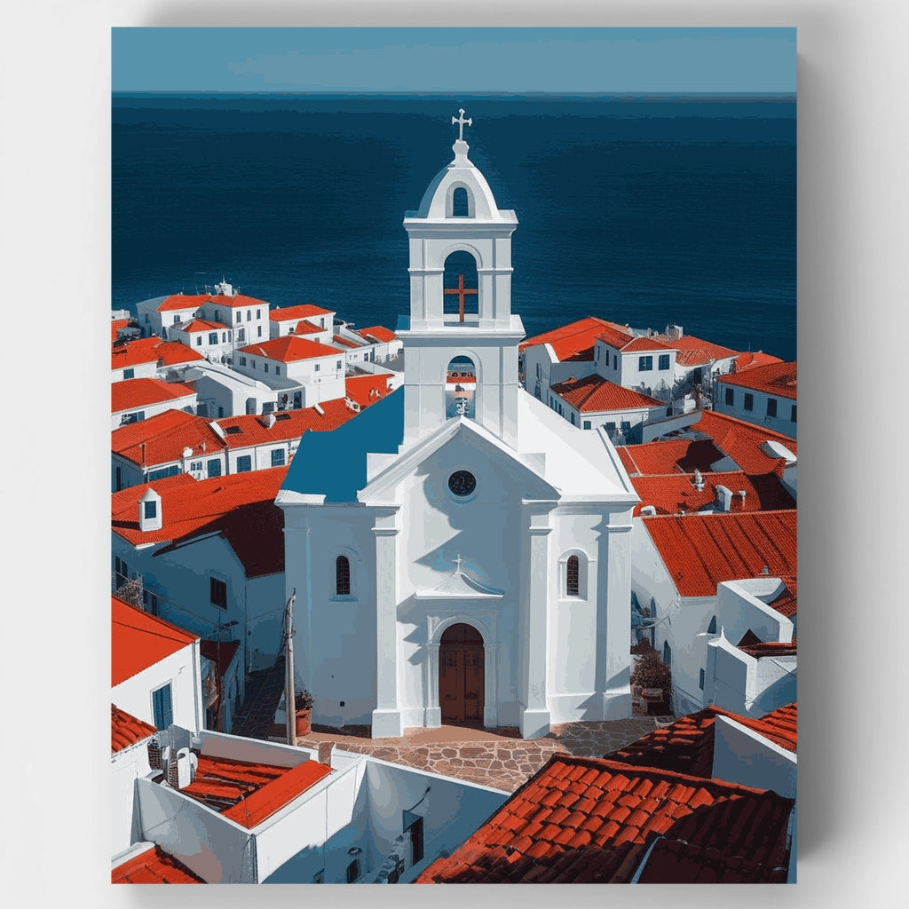 Kit de pintura por números - Iglesia en isla griega — Estándar