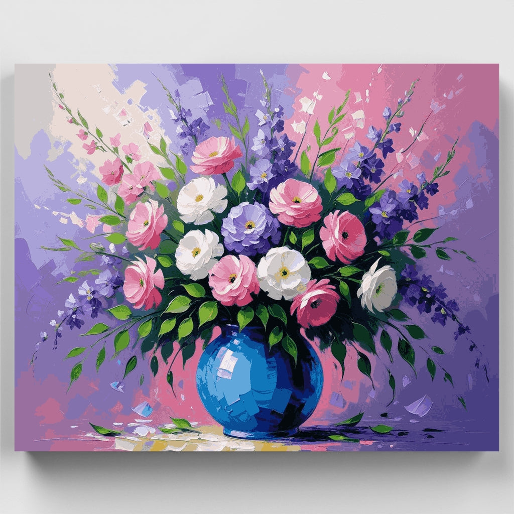 Ramo de flores variadas en jarrón azul - Kit de pintura por números — Estándar
