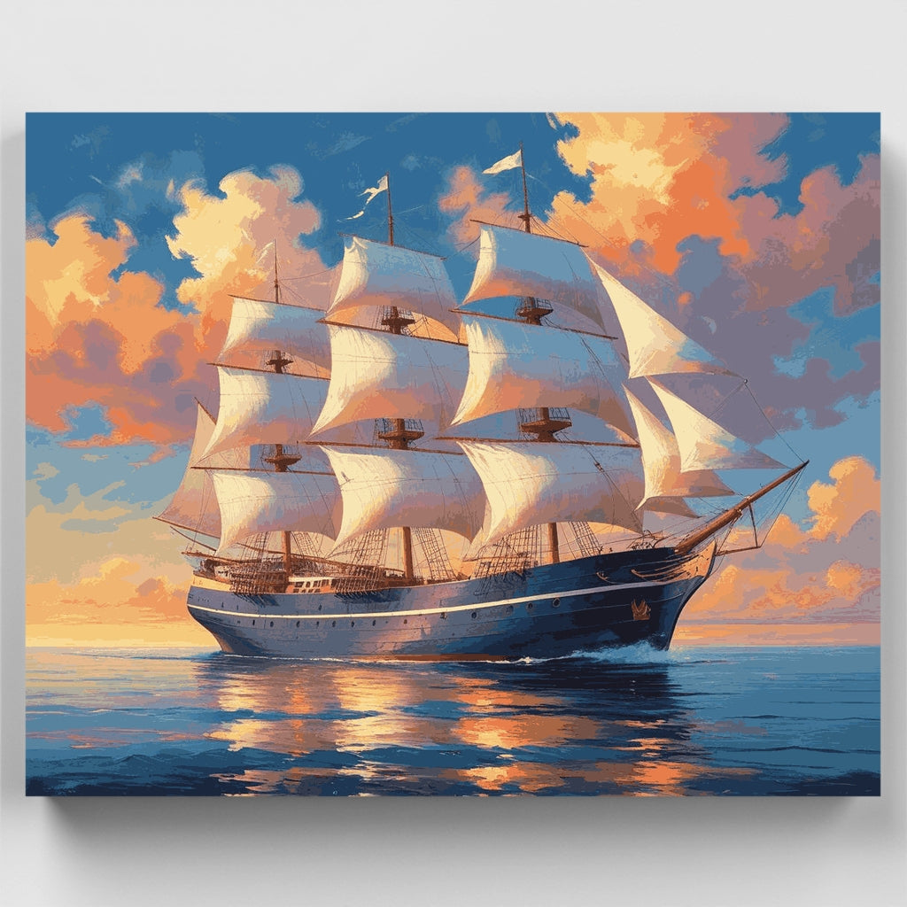 Majestuoso velero al atardecer - Kit de pintura por números — Estándar